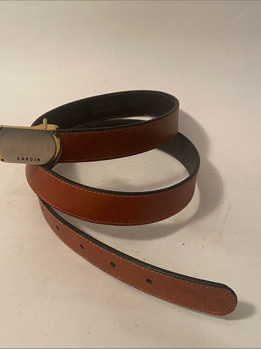 Pierre Cardin Designer Brown Leather Belt with Gold Logo Buckle 34/85